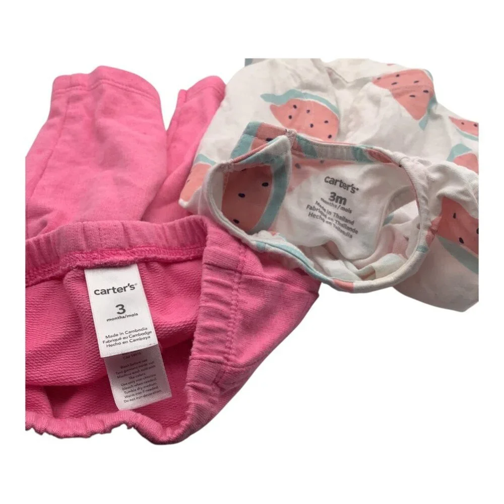 Carter's Lot of 2 Girls 3 Months‎ White Watermelon Sleeveless Shirt Pink Pants